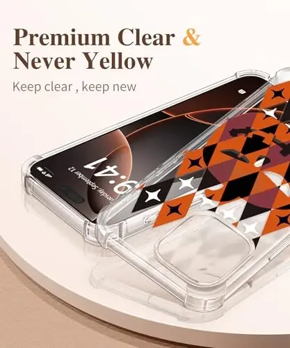 GVIEWIN for iPhone 16 Pro Case, with Screen Protector & Camera Lens Protector, Military-Grade Protection, Clear Shockproof Slim Floral Women Phone Case for iPhone 16 Pro, Pumpkin/Orange - 3