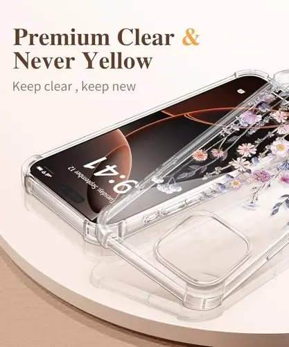 GVIEWIN for iPhone 16 Pro Case, with Screen Protector & Camera Lens Protector [Not Yellowing] Floral Slim Shockproof Protective Clear Flower Women Phone Cover 6.3'' (Floratopia/Colorful) - 4