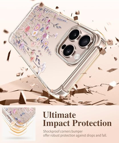 GVIEWIN for iPhone 16 Pro Case, with Screen Protector & Camera Lens Protector [Not Yellowing] Floral Slim Shockproof Protective Clear Flower Women Phone Cover 6.3'' (Floratopia/Colorful) - 4