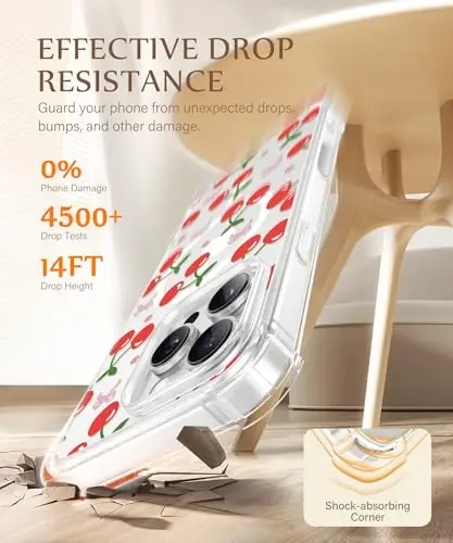 GVIEWIN for iPhone 16 Pro Max Case Floral, with Screen Protector&Camera Lens Protector,[Non Yellowing] Magnetic Shockproof Clear Phone Protective Cover for Women,Flower Pattern 6.9