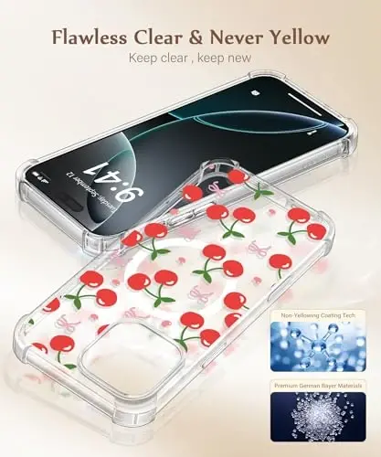GVIEWIN for iPhone 16 Pro Max Case Floral, with Screen Protector&Camera Lens Protector,[Non Yellowing] Magnetic Shockproof Clear Phone Protective Cover for Women,Flower Pattern 6.9