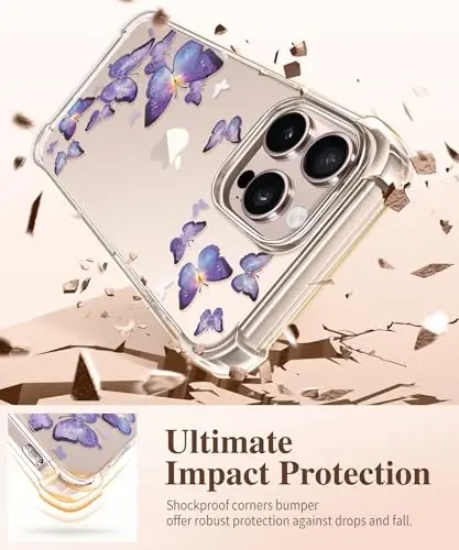 GVIEWIN for iPhone 16 Pro Max Case Floral, with Screen Protector&Camera Lens Protector,[Non Yellowing] Slim Shockproof Clear Phone Protective Cover for Women,Flower Pattern 6.9