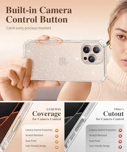 GVIEWIN for iPhone 16 Pro Max Case Floral, with Screen Protector&Camera Lens Protector,[Non Yellowing] Slim Shockproof Clear Phone Protective Cover for Women,Flower Pattern Design 6.9