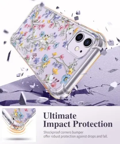 GVIEWIN iPhone 11 Case Floral, with Screen Protector&Camera Lens Protector,[Non Yellowing] Soft Shockproof Clear Phone Protective Cover for Women, Flower Pattern Design 6.1