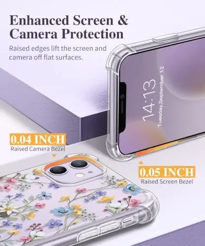 GVIEWIN iPhone 11 Case Floral, with Screen Protector&Camera Lens Protector,[Non Yellowing] Soft Shockproof Clear Phone Protective Cover for Women, Flower Pattern Design 6.1