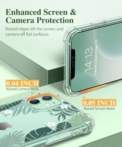 GVIEWIN iPhone 11 Gulli Ghilof uchun, Ekran Himoyachisi va Kamera Linza Himoyachisi bilan, [Sarg‘aymaydigan] Ayollar uchun Yumshoq Zarbaga Chidamli Shaffof Telefon Himoya Qoplami, Gul Naqshli Dizayn 6.1