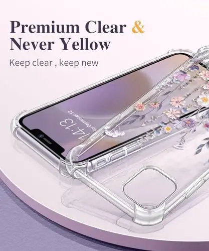 GVIEWIN iPhone 11 Kılıfı Çiçekli, Ekran Koruyucu ve Kamera Lens Koruyucu ile, [Sararma Yapmaz] Kadınlar için Yumuşak Darbe Emici Şeffaf Telefon Koruyucu Kılıf, Çiçek Desenli Tasarım 6.1