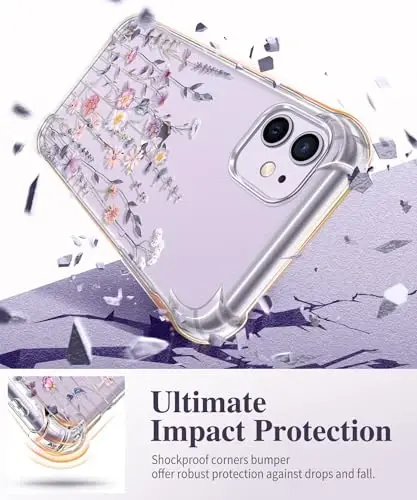 GVIEWIN iPhone 11 Kılıfı Çiçekli, Ekran Koruyucu ve Kamera Lens Koruyucu ile, [Sararma Yapmaz] Kadınlar için Yumuşak Darbe Emici Şeffaf Telefon Koruyucu Kılıf, Çiçek Desenli Tasarım 6.1