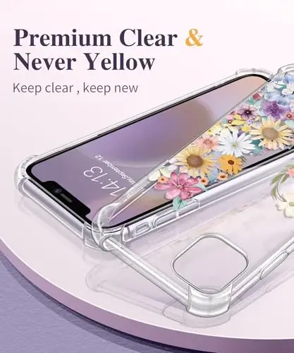 GVIEWIN iPhone 11 uchun g‘ilof, gulli dizayn, ekran va kamera himoyachisi bilan, [sarg‘aymaydigan], ayollar uchun yumshoq, zarbaga chidamli shaffof himoya g‘ilofi, 6.1 dyuym (Floral Meow/Rangli) - 3