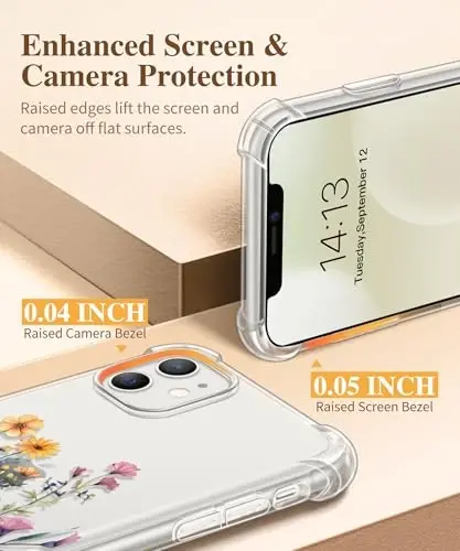 GVIEWIN iPhone 11 uchun g‘ilof, gulli dizayn, ekran va kamera himoyachisi bilan, [sarg‘aymaydigan] yumshoq zarbaga chidamli shaffof ayollar uchun g‘ilof, 6.1 dyuym (Dasiphora/Sariq) - 5