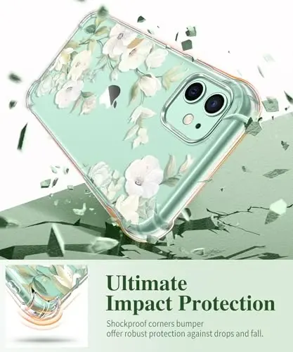 GVIEWIN iPhone 11 uchun g‘ilof, gulli dizayn, ekran va kamera himoyachisi bilan, [sarg‘aymaydigan] yumshoq zarbaga chidamli shaffof ayollar uchun himoya g‘ilofi, gul naqshli 6.1 dyuym (Gibiskus/Yashil) - 4