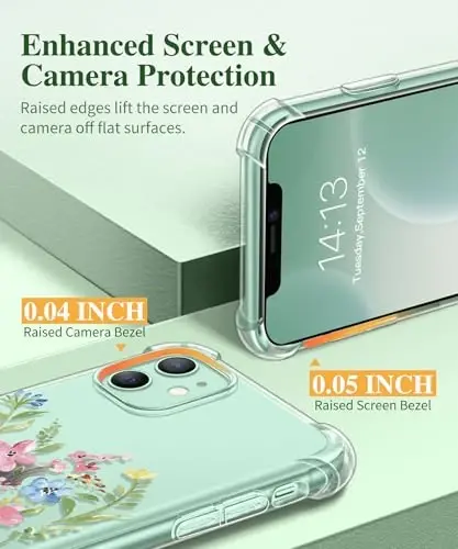 GVIEWIN iPhone 11 uchun g‘ilof, gulli dizayn, ekran va kamera himoyachisi bilan, [sarg‘aymaydigan] yumshoq zarbaga chidamli shaffof himoya g‘ilofi, ayollar uchun, gulli naqshli 6.1 dyuym (Bloomcore/Yashil) - 5