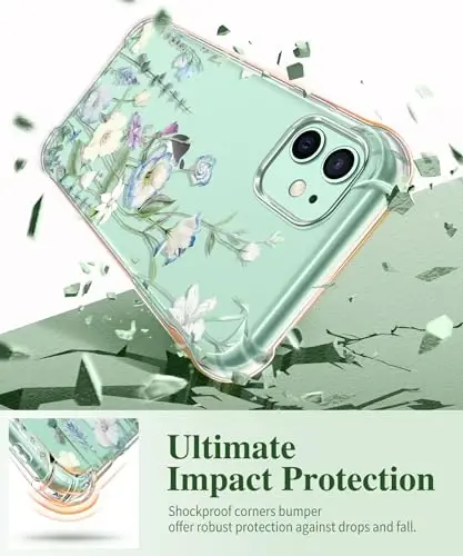 GVIEWIN iPhone 11 uchun g‘ilof, gulli dizayn, ekran va kamera linzalari himoyasi bilan, [sarg‘aymaydigan] yumshoq zarbaga chidamli shaffof ayollar uchun g‘ilof, gulli naqsh 6.1