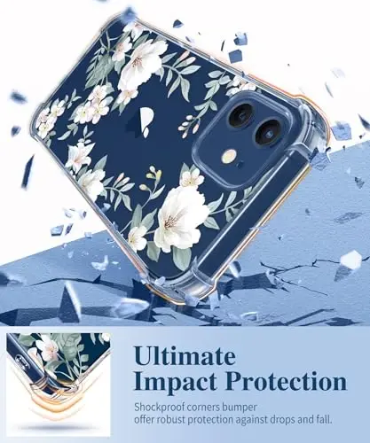GVIEWIN iPhone 12 va iPhone 12 Pro g‘ilofi, gulli, ekran himoyachisi va kamera linzalari himoyachisi bilan, [sarg‘aymaydigan] yumshoq zarbaga chidamli shaffof telefon himoya g‘ilofi, ayollar uchun, gul naqshli 6,1 dyuym (Magnoliya) - 4
