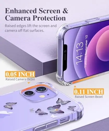 GVIEWIN iPhone 12 va iPhone 12 Pro uchun gʻilof, gulli dizayn, ekran va kamera himoyasi bilan, [sargʻaymaydigan] zarbaga chidamli shaffof ayollar uchun himoya gʻilofi, gul naqshli 6.1