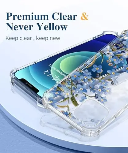 GVIEWIN iPhone 12 va iPhone 12 Pro uchun g‘ilof, gulli dizayn, ekran va kamera linzalari himoyachisi bilan, [sarg‘aymaydigan] yumshoq, zarbaga chidamli shaffof ayollar uchun himoya g‘ilofi, gul naqshli 6.1 dyuym (Aconite/Blue) - 3