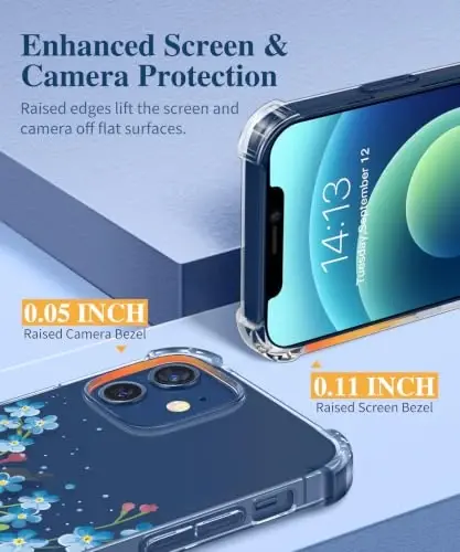 GVIEWIN for iPhone 12&iPhone 12 Pro Case Floral, with Screen Protector&Camera Lens Protector,[Non Yellowing] Soft Shockproof Clear Phone Protective Cover for Women, Flower Pattern 6.1