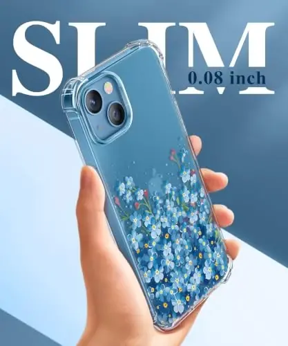 GVIEWIN iPhone 13 Keseykali Gul Naqshli, Ekran va Kamera Himoya Oynasi Bilan,[Sarg‘aymaydigan] Ayollar Uchun Yumshoq Zarbaga Chidamli Shaffof Telefon Himoya G‘ilofi, Gul Naqshli Dizayn 6.1