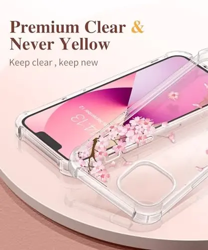 GVIEWIN iPhone 13 Kılıf Çiçek Desenli, Ekran Koruyucu ve Kamera Lens Koruyucu Dahil, [Sararmaz] Yumuşak Darbeye Dayanıklı Şeffaf Kadın Telefon Kılıfı, 6.1