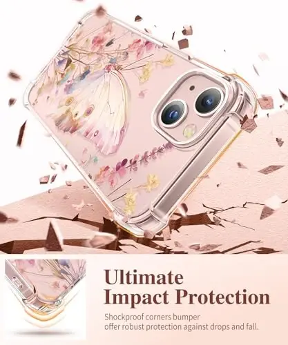 GVIEWIN iPhone 13 Kılıf Çiçekli, Ekran Koruyucu ve Kamera Lensi Koruyucu ile, [Sararma Yapmaz] Kadınlar için Yumuşak Darbe Emici Şeffaf Telefon Koruyucu Kılıf, Çiçek Desenli Tasarım 6.1
