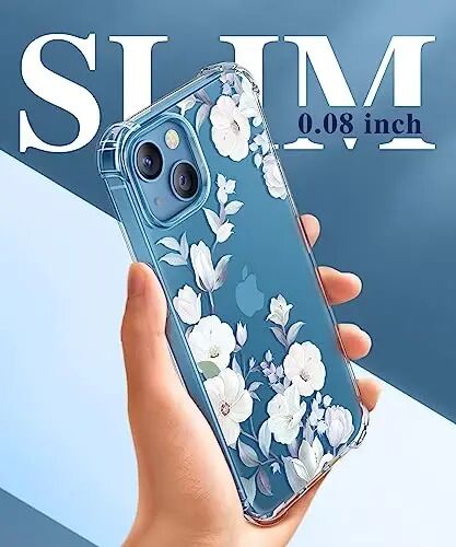 GVIEWIN iPhone 13 Kılıf Çiçekli, Ekran Koruyucu ve Kamera Lensi Koruyuculu, [Sararmaz] Kadınlar için Yumuşak Darbeye Dayanıklı Şeffaf Telefon Koruyucu Kılıf, Çiçek Desenli Tasarım 6.1