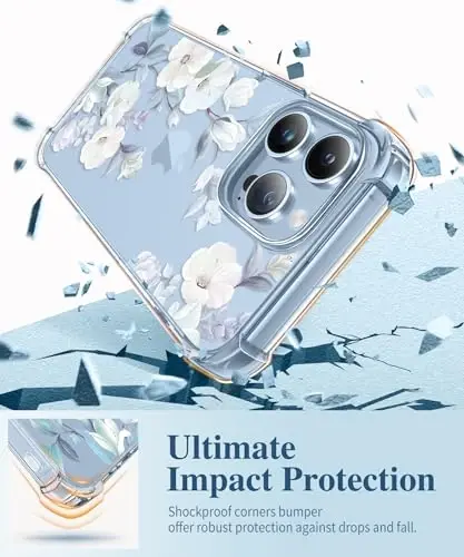 GVIEWIN iPhone 13 Pro Kılıf Çiçekli, Ekran Koruyucu ve Kamera Lens Koruyucu ile, [Sararma Yapmaz] Yumuşak Darbeye Dayanıklı Şeffaf Kadınlar İçin Koruyucu Telefon Kılıfı, Çiçek Desenli Tasarım 6.1