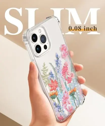 GVIEWIN iPhone 13 Pro Max uchun g'ilof, gulli dizayn, ekran va kamera himoyachisi bilan, [sarg'aymaydigan] yumshoq zarbaga chidamli shaffof himoya g'ilofi, ayollar uchun, gul naqshli dizayn 6.7