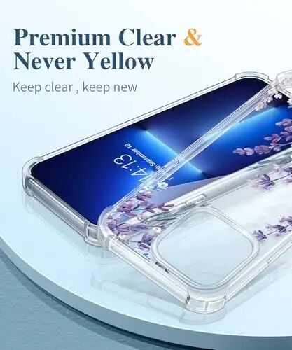 GVIEWIN for iPhone 13 Pro Case Floral, with Screen Protector&Camera Lens Protector,[Non Yellowing] Soft Shockproof Clear Phone Protective Cover for Women, Flower Pattern Design 6.1
