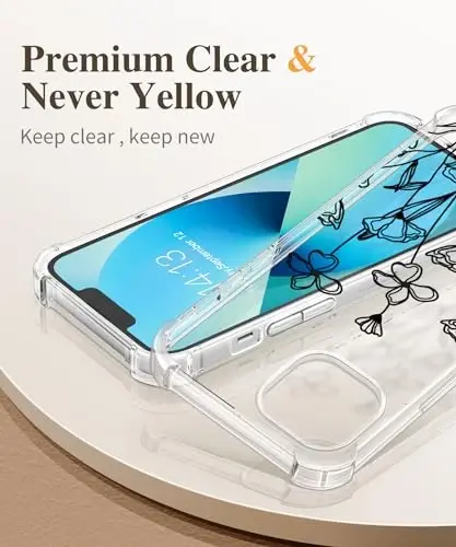 GVIEWIN iPhone 13 uchun g‘ilof, gulli dizayn, ekran va kamera linzalari uchun himoyachi bilan, [sarg‘aymaydigan] yumshoq zarbaga chidamli shaffof ayollar uchun g‘ilof, 6.1 dyuym (Sketch/Qora) - 3
