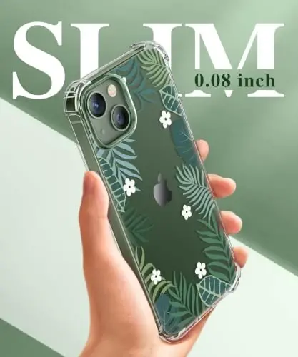 GVIEWIN iPhone 13 uchun gul naqshli g‘ilof, ekran va kamera linzalari himoyasi bilan, [Sarg‘aymaydigan] Yumshoq zarbaga chidamli shaffof himoya g‘ilof ayollar uchun, Gul naqshli dizayn 6.1