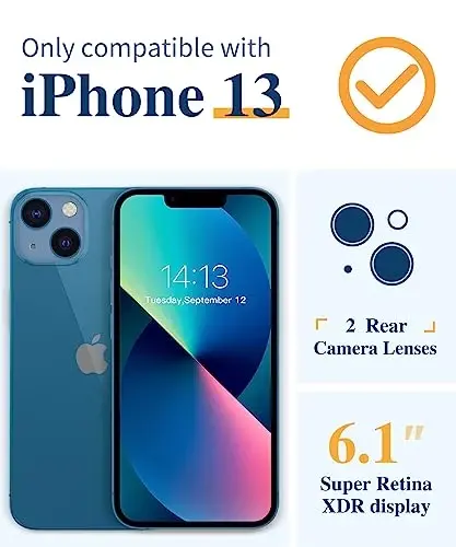 GVIEWIN iPhone 13 uchun guldor g‘ilof, ekran va kamera linzalari himoyachisi bilan, [sarg‘aymaydigan] ayollar uchun yumshoq, zarbaga chidamli shaffof himoya g‘ilofi, gul naqshli dizayn 6.1