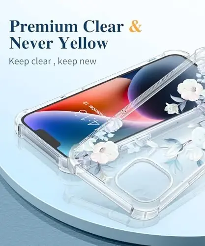 GVIEWIN iPhone 14 Kılıf Çiçekli, Ekran Koruyucu ve Kamera Lens Koruyucu ile, [Sararma Yapmaz] Kadınlar için Yumuşak Darbeye Dayanıklı Şeffaf Telefon Koruyucu Kılıf, Çiçek Desenli Tasarım 6.1