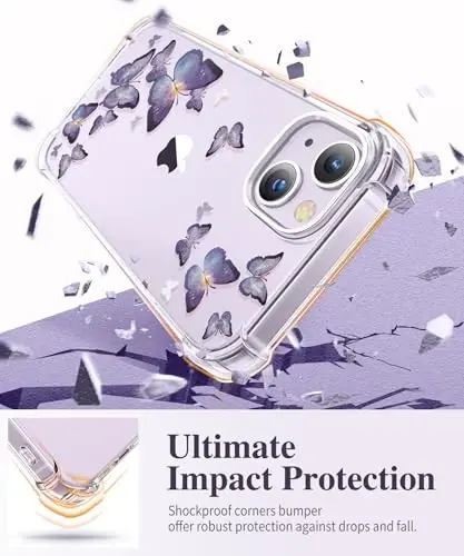 GVIEWIN iPhone 14 Kılıf Çiçekli, Ekran Koruyucu ve Kamera Lens Koruyucu ile, [Sararma Yapmaz] Yumuşak Darbeye Dayanıklı Şeffaf Telefon Koruyucu Kapak Kadınlar için, Çiçek Desenli Tasarım 6.1