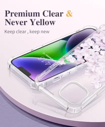 GVIEWIN iPhone 14 Kılıf Çiçekli, Ekran Koruyucu ve Kamera Lensi Koruyucu ile,[Sararmaz] Kadınlar İçin Yumuşak Darbeye Dayanıklı Şeffaf Telefon Koruyucu Kılıf, Çiçek Desenli Tasarım 6.1