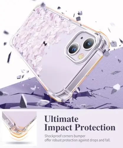 GVIEWIN iPhone 14 Kılıf Çiçekli, Ekran Koruyucu ve Kamera Lensi Koruyucu ile,[Sararmaz] Kadınlar İçin Yumuşak Darbeye Dayanıklı Şeffaf Telefon Koruyucu Kılıf, Çiçek Desenli Tasarım 6.1