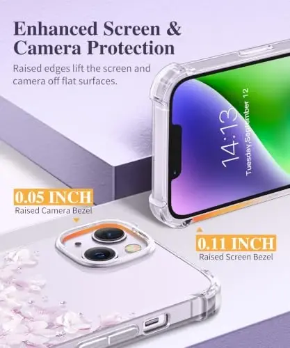 GVIEWIN iPhone 14 Kılıf Çiçekli, Ekran Koruyucu ve Kamera Lensi Koruyucu ile,[Sararmaz] Kadınlar İçin Yumuşak Darbeye Dayanıklı Şeffaf Telefon Koruyucu Kılıf, Çiçek Desenli Tasarım 6.1