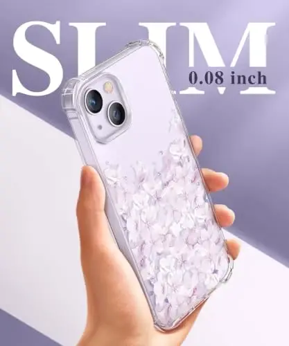 GVIEWIN iPhone 14 Kılıf Çiçekli, Ekran Koruyucu ve Kamera Lensi Koruyucu ile,[Sararmaz] Kadınlar İçin Yumuşak Darbeye Dayanıklı Şeffaf Telefon Koruyucu Kılıf, Çiçek Desenli Tasarım 6.1