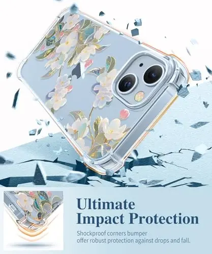 GVIEWIN for iPhone 14 Plus Case Floral, with Screen Protector+Camera Lens Protector,[Non Yellowing]Soft Shockproof Clear Phone Protective Cover Women, Flower Pattern Design 6.7