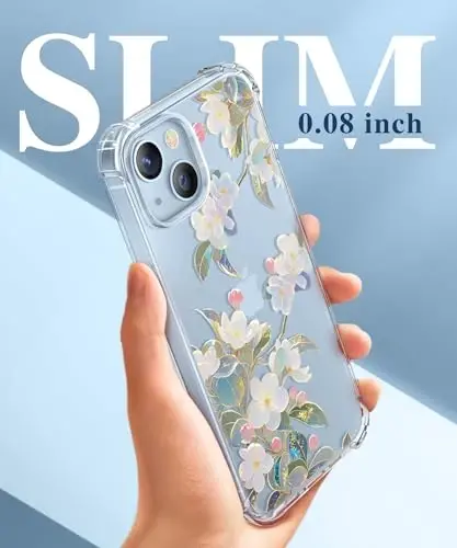GVIEWIN for iPhone 14 Plus Case Floral, with Screen Protector+Camera Lens Protector,[Non Yellowing]Soft Shockproof Clear Phone Protective Cover Women, Flower Pattern Design 6.7