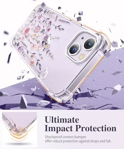 GVIEWIN iPhone 14 Plus Kılıf Çiçekli, Ekran Koruyucu ve Kamera Lens Koruyucu ile, [Sararma Yapmaz] Yumuşak Darbeye Dayanıklı Şeffaf Telefon Koruyucu Kılıf Kadınlar için, Çiçek Desenli Tasarım 6.7