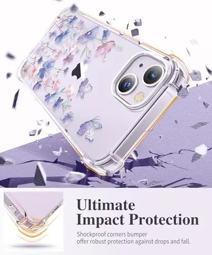 GVIEWIN iPhone 14 Plus Kılıf Çiçekli, Ekran Koruyucu ve Kamera Lens Koruyucu ile, [Sararmaz] Yumuşak Darbeye Dayanıklı Şeffaf Telefon Koruyucu Kapak Kadınlar İçin, Çiçek Desenli Tasarım 6.7