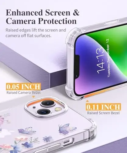 GVIEWIN iPhone 14 Plus Kılıf Çiçekli, Ekran Koruyucu ve Kamera Lens Koruyucu ile, [Sararmaz] Yumuşak Darbeye Dayanıklı Şeffaf Telefon Koruyucu Kapak Kadınlar İçin, Çiçek Desenli Tasarım 6.7