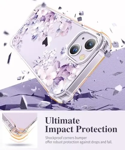 GVIEWIN iPhone 14 Plus Kılıf Çiçekli, Ekran Koruyucu ve Kamera Lens Koruyuculu, [Sararma Yapmaz] Kadınlar İçin Yumuşak Darbeye Dayanıklı Şeffaf Telefon Koruyucu Kılıf, Çiçek Desenli Tasarım 6.7