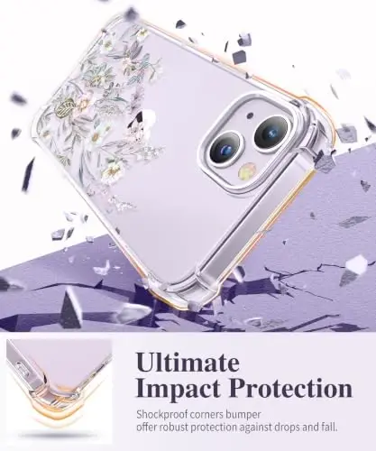 GVIEWIN iPhone 14 Plus Kılıf Çiçekli, Ekran Koruyucu ve Kamera Mercek Koruyucusu ile,[Sararmaz] Yumuşak Darbeye Dayanıklı Şeffaf Telefon Koruyucu Kılıf Kadınlar, Çiçek Desenli Tasarım 6.7