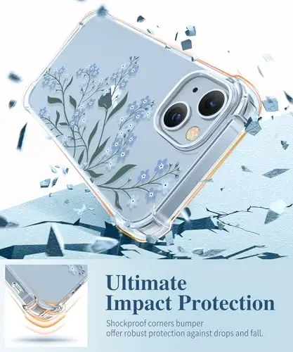 GVIEWIN iPhone 14 Plus Kılıf Çiçekli, Ekran Koruyucu+Kamera Lens Koruyucu ile, [Sararma Yapmaz] Yumuşak Darbeye Dayanıklı Şeffaf Telefon Koruyucu Kılıf Kadınlar için, Çiçek Desenli Tasarım 6.7