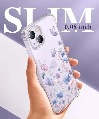 GVIEWIN iPhone 14 Plus uchun g‘ilof, gulli dizayn, ekran himoyachisi va kamera linzalari himoyachisi bilan, [sarg‘aymaydigan] yumshoq zarbaga chidamli shaffof himoya g‘ilofi, ayollar uchun, gulli naqshli 6.7