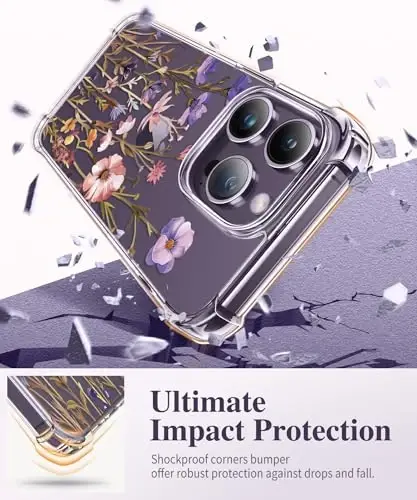 GVIEWIN iPhone 14 Pro Max Kılıf Çiçekli, Ekran Koruyucu ve Kamera Lens Koruyucu ile, [Sararma Yapmaz] Kadınlar için Yumuşak Darbeye Dayanıklı Şeffaf Telefon Koruyucu Kapak, Çiçek Desenli 6.7