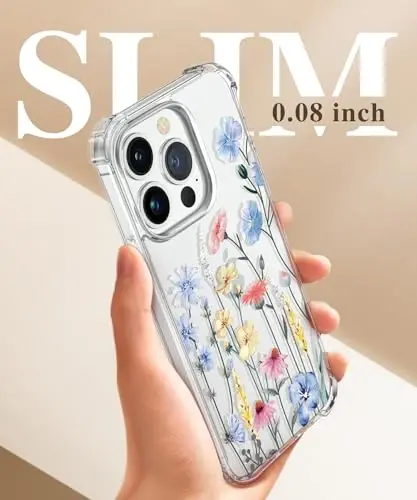 GVIEWIN iPhone 14 Pro Max Kılıf Çiçekli, Ekran Koruyucu ve Kamera Lens Koruyucu ile,[Sararmaz] Kadınlar için Yumuşak Darbeye Dayanıklı Şeffaf Telefon Koruyucu Kapak, Çiçek Desenli 6.7