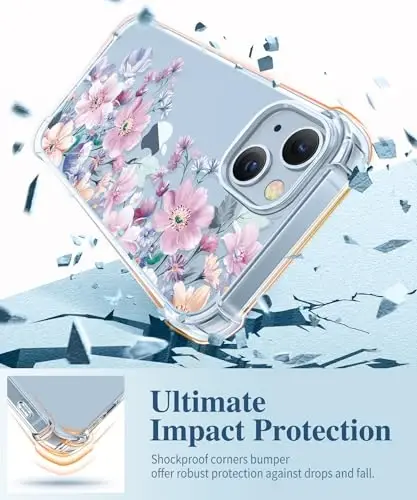 GVIEWIN iPhone 14 uchun gul naqshli gʻilof, ekran va kamera linzalari himoyasi bilan, [sargʻaymaydigan] ayollar uchun yumshoq, zarbaga chidamli shaffof telefon himoya gʻilofi, 6,1 dyuym (Anemon gullari/Pushti) - 4