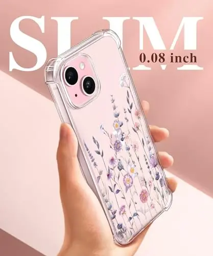 GVIEWIN iPhone 15 Case Floral, Ekran Himoyachisi va Kamera Linza Himoyachisi bilan,[Sarg‘aymaydigan] Ayollar uchun Yumshoq Zarbga Chidamli Shaffof Telefon Himoya G‘ilofi, Gul Naqshli Dizayn 6.1